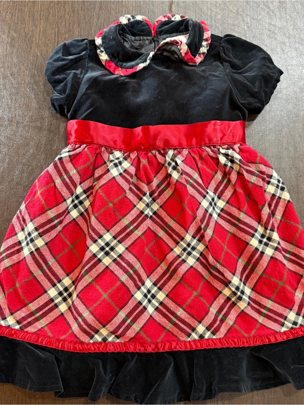 Hanna Andersson Plaid Velvet Trimmed Holiday Dress Sz 90 (18-24M)